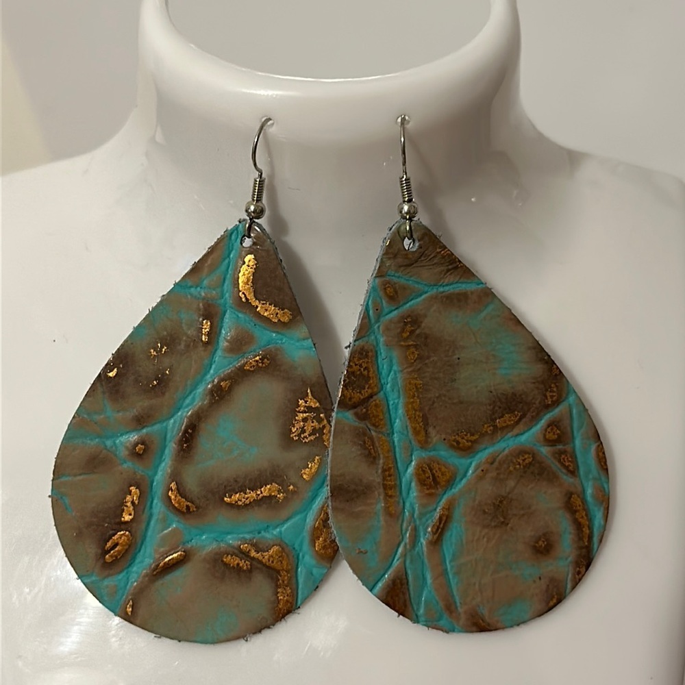 5/$20‎ faux leather bronze and teal earrings